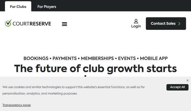 CourtReserve homepage