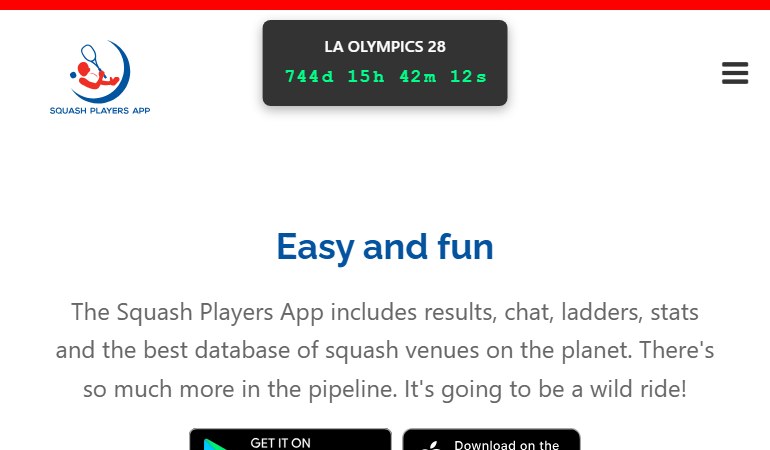 The Squash Players App homepage