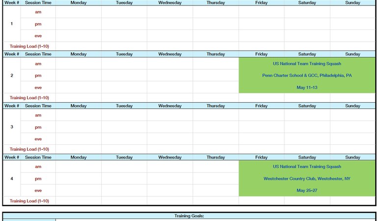Sample Weekly Training Schedule