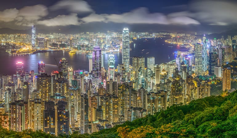 Hong Kong skyline over Victoria Harbour, setting of the Hong Kong Open