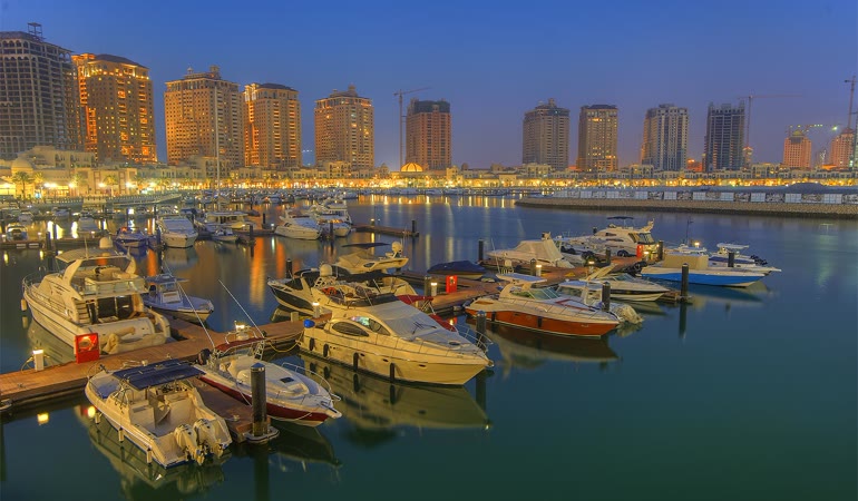 The Pearl marina in Doha, host city of the Qatar Classic