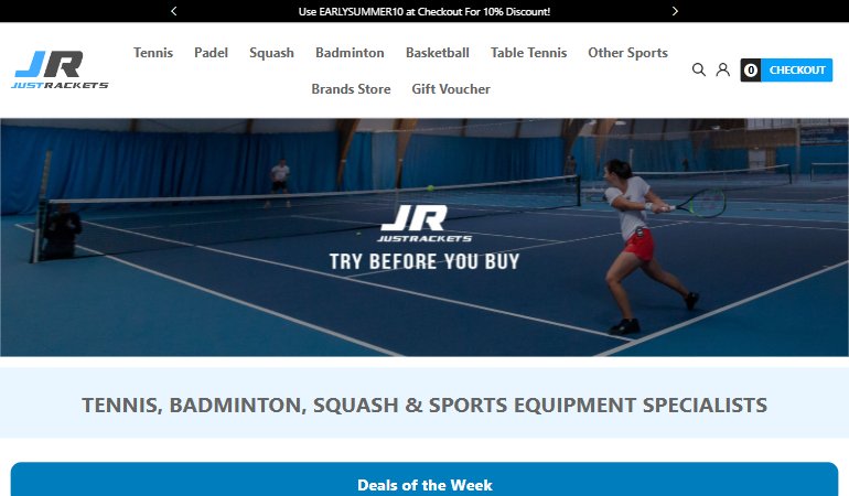 Just Rackets homepage