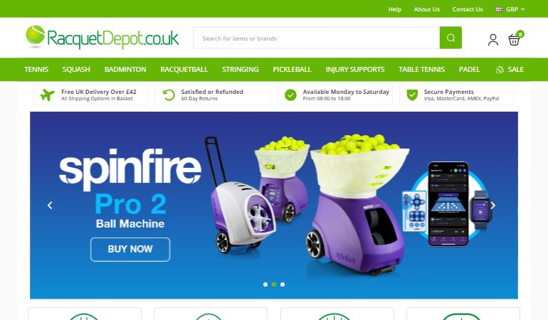 Racquet Depot UK homepage