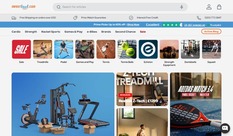 Sweatband.com homepage
